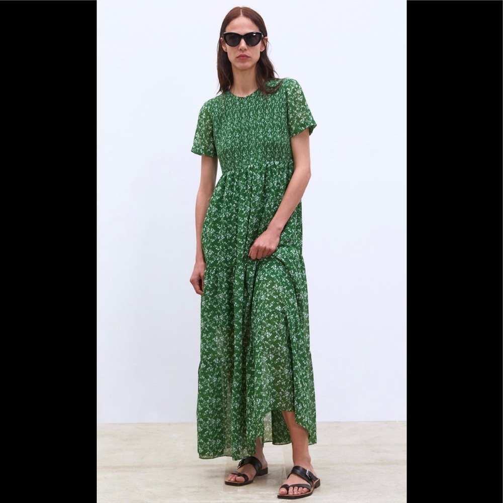 Zara Maxi Dress Green Floral Size Small